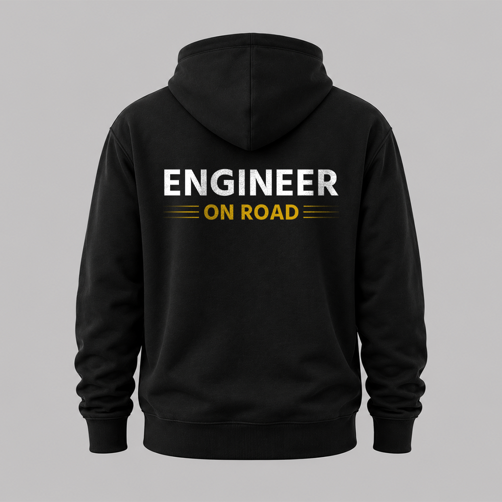 Engineer On Road Premium Cotton Fleece Hoodie | Unisex Black Winter Hoodie