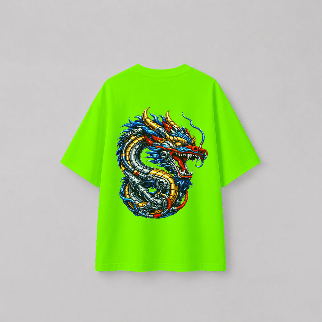 Engineer On Road Oversized 100% Cotton Dragon Graphic T-Shirt for Men & Women
