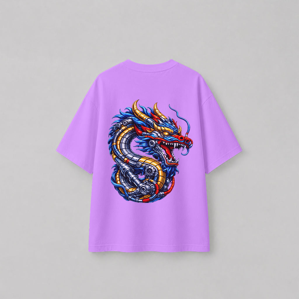 Engineer On Road Oversized 100% Cotton Dragon Graphic T-Shirt for Men & Women