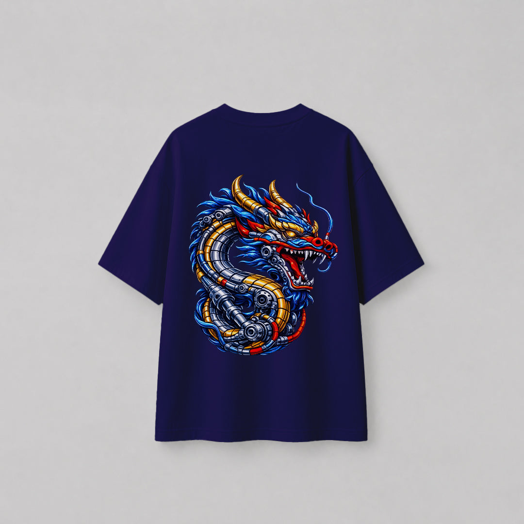 Engineer On Road Oversized 100% Cotton Dragon Graphic T-Shirt for Men & Women