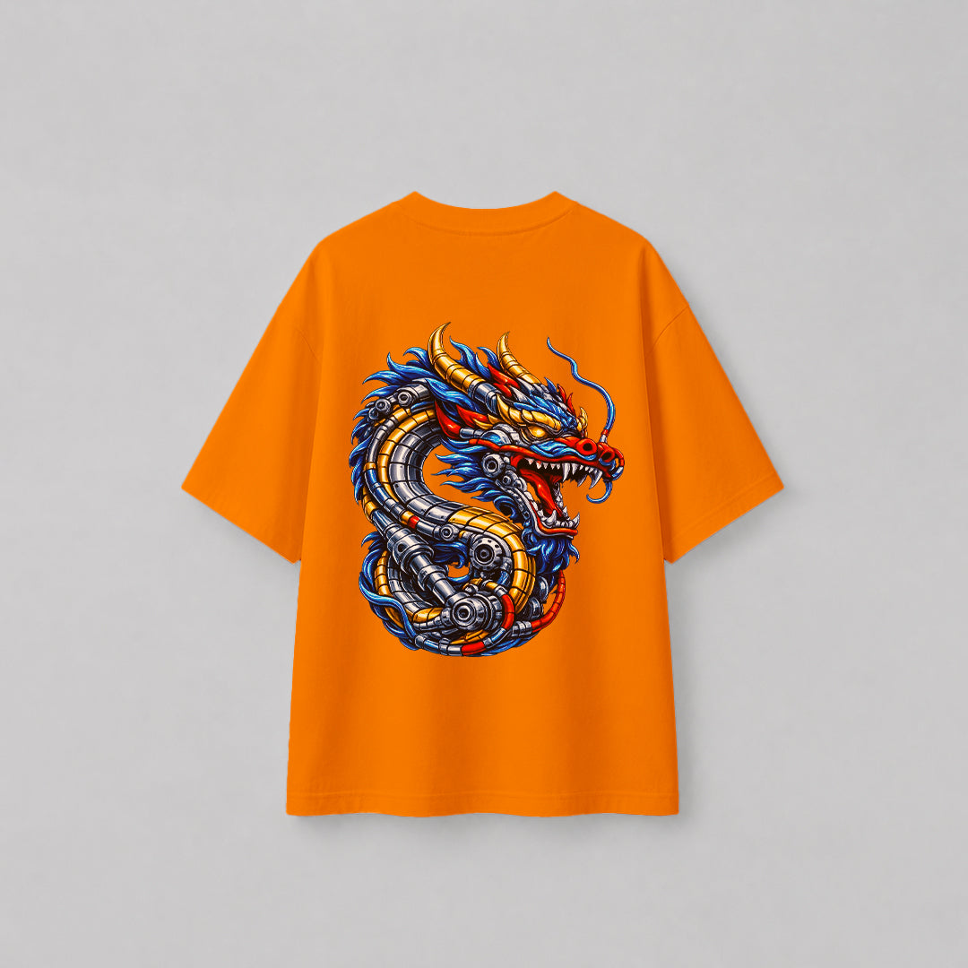 Engineer On Road Oversized 100% Cotton Dragon Graphic T-Shirt for Men & Women