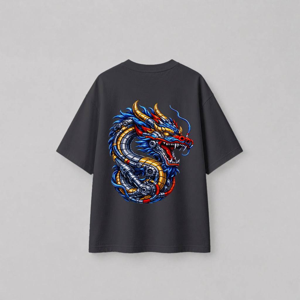 Engineer On Road Oversized 100% Cotton Dragon Graphic T-Shirt for Men & Women
