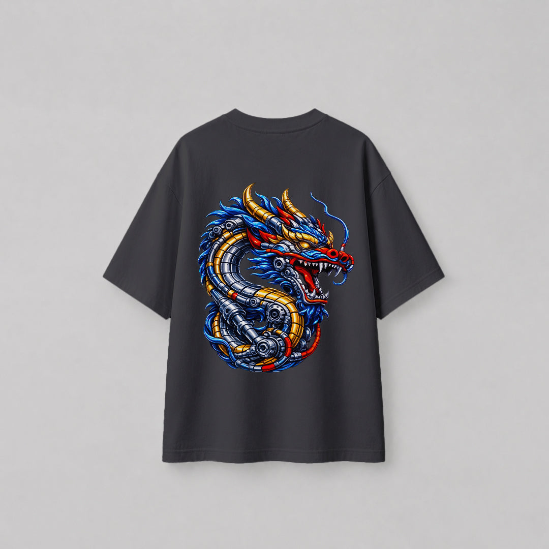 Engineer On Road Oversized 100% Cotton Dragon Graphic T-Shirt for Men & Women