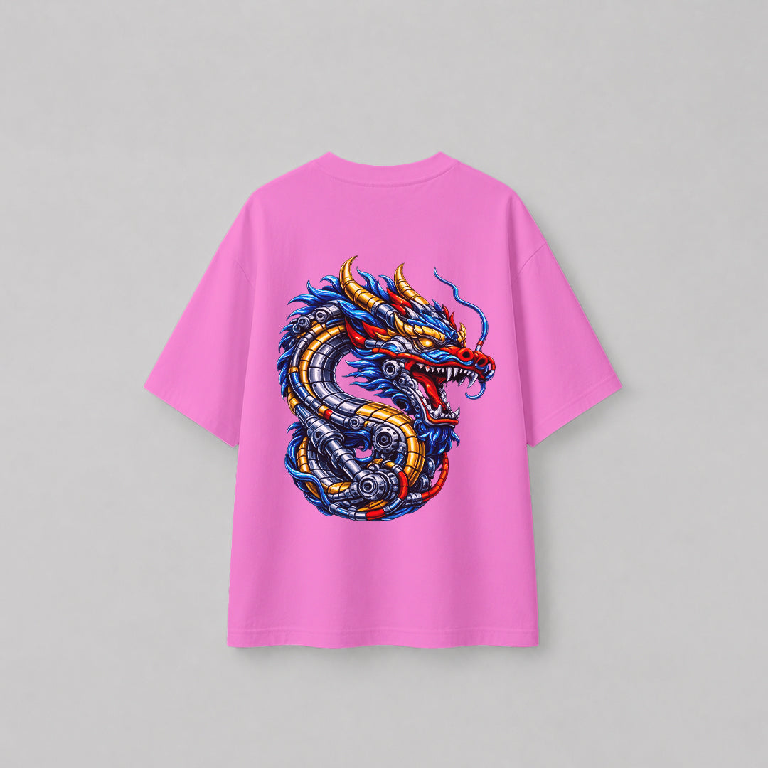 Engineer On Road Oversized 100% Cotton Dragon Graphic T-Shirt for Men & Women