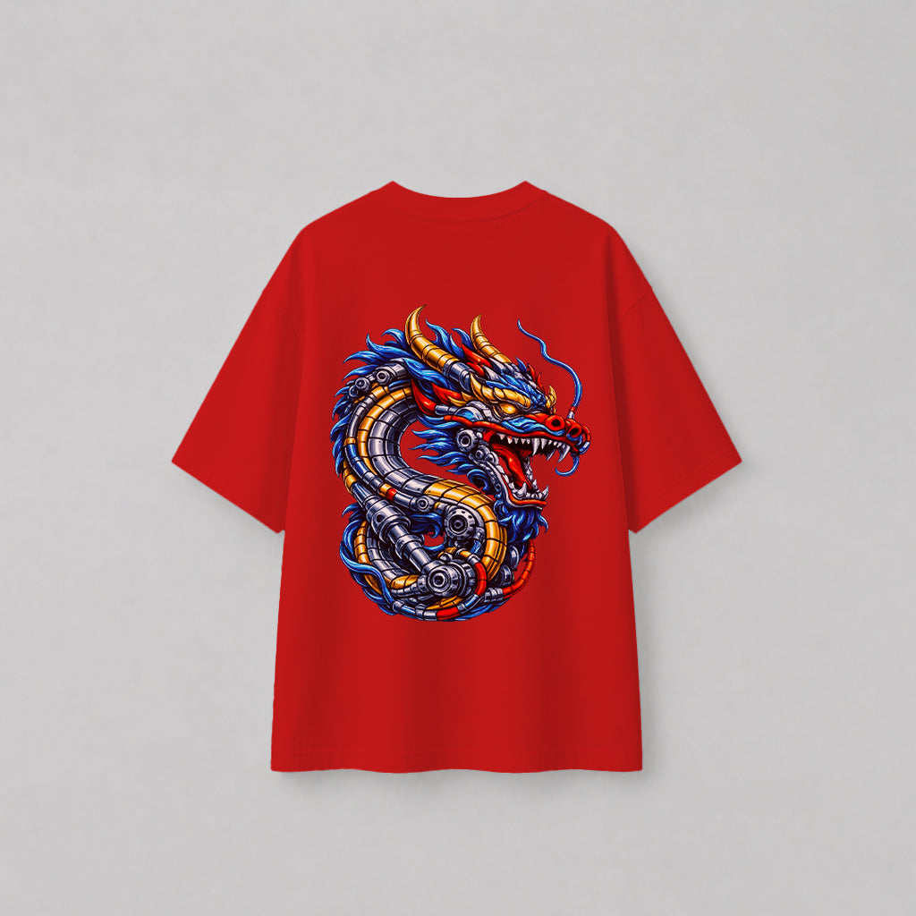 Engineer On Road Oversized 100% Cotton Dragon Graphic T-Shirt for Men & Women